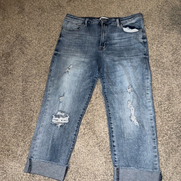 Blue Straight Leg Jeans with Distressed Details - Picture 1 of 8